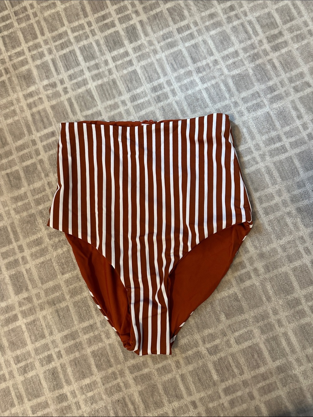 Coral Reef NWOT XS High-Waist Rust & White Striped Bikini Bottom - Women Swim